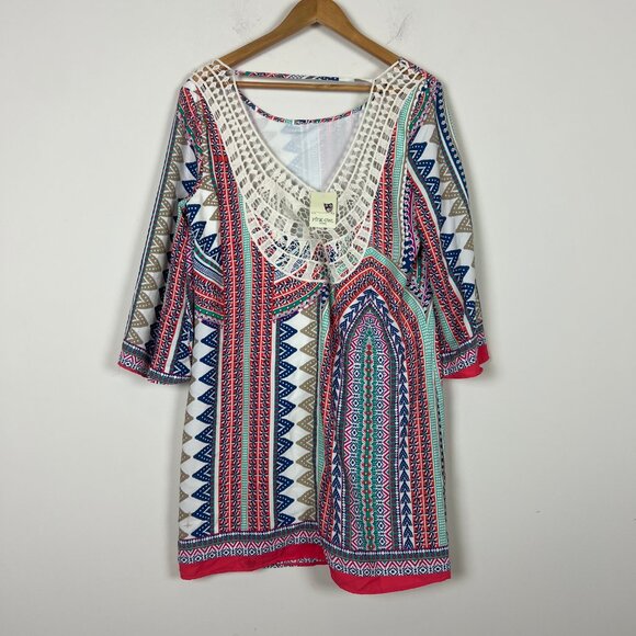 2/$30 NWT Pink Owl Boho Bell Sleeve Dress L - Picture 3 of 3